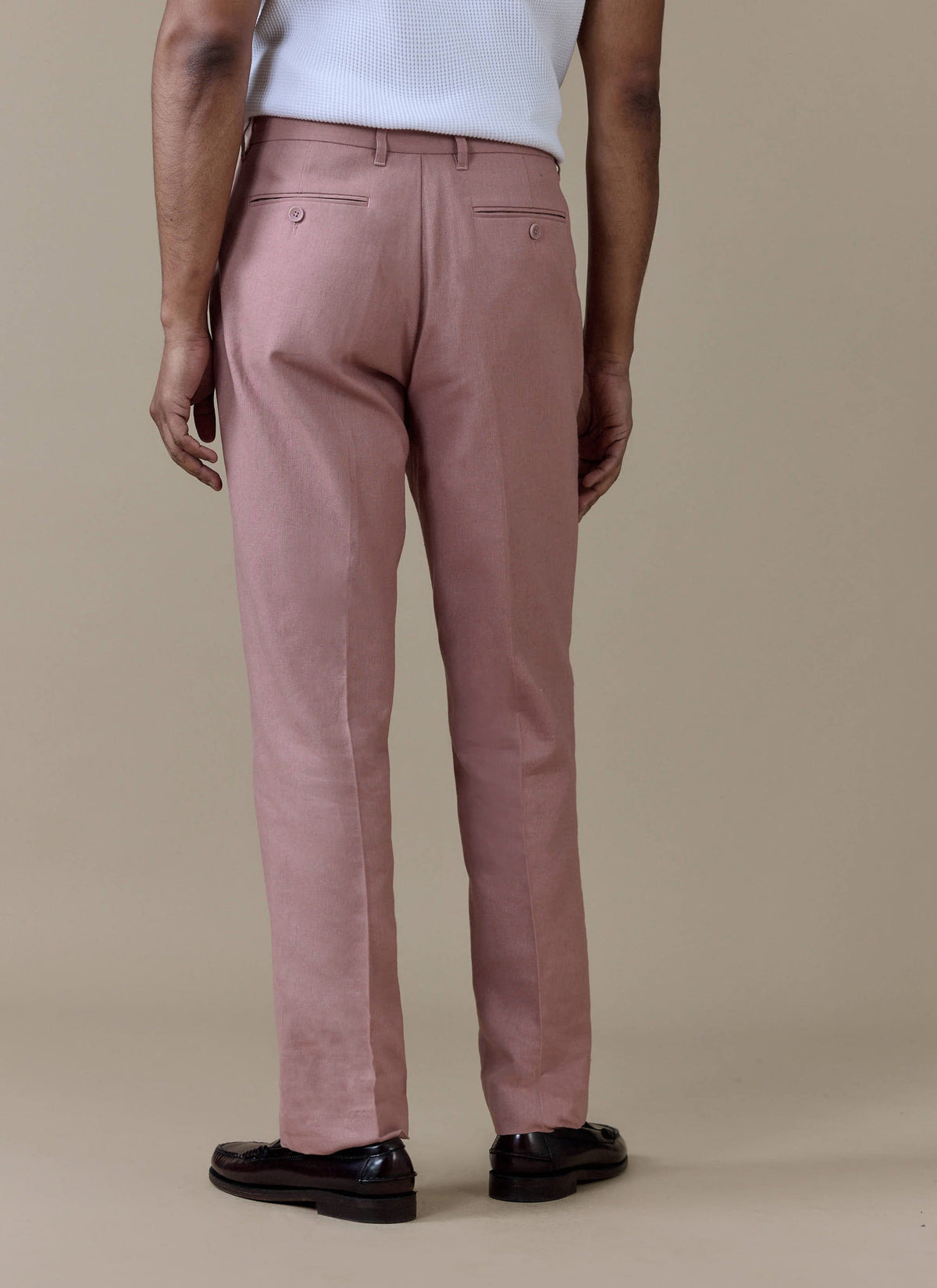 Men's Dusty Pink Tailored Trousers - Linen Blend
