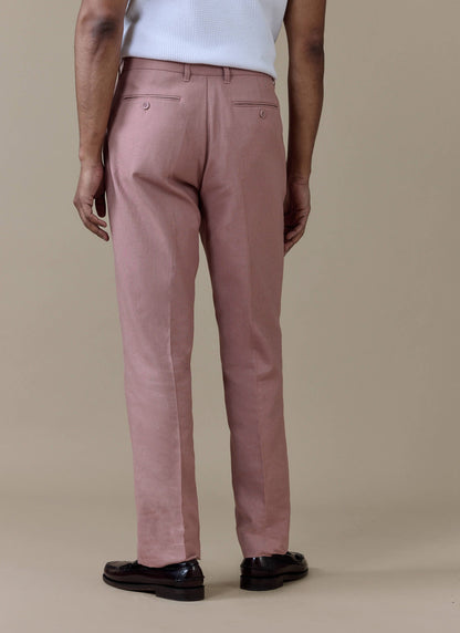 Men's Dusty Pink Tailored Trousers - Linen Blend