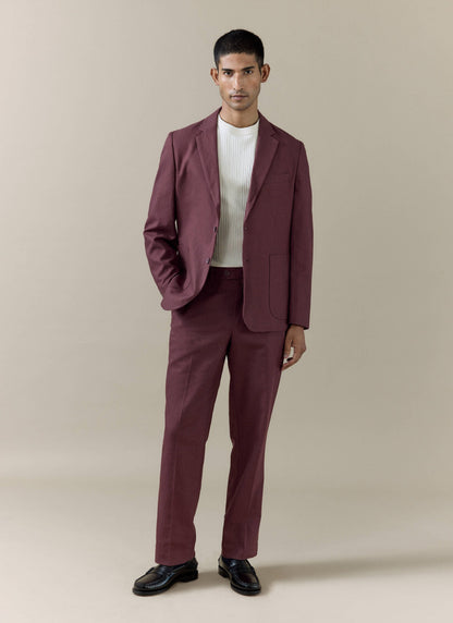 Men's Burgundy Tailored Blazer - Linen Blend