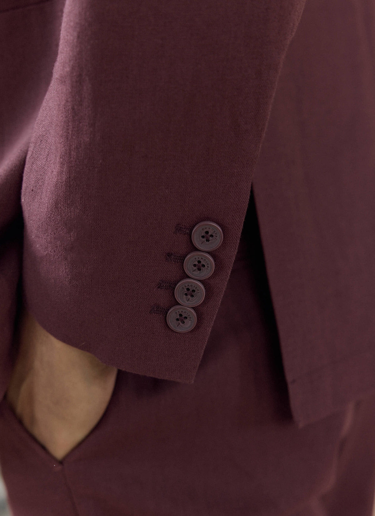 Men's Burgundy Tailored Blazer - Linen Blend