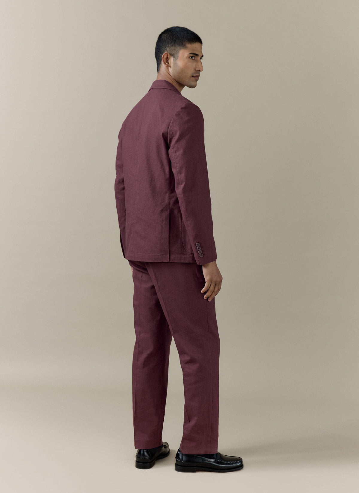 Men's Burgundy Tailored Blazer - Linen Blend