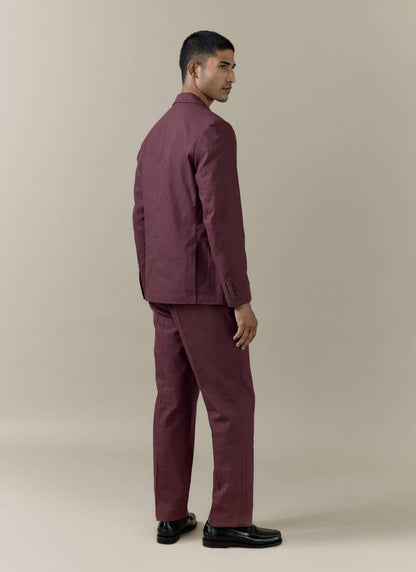 Men's Burgundy Tailored Blazer - Linen Blend