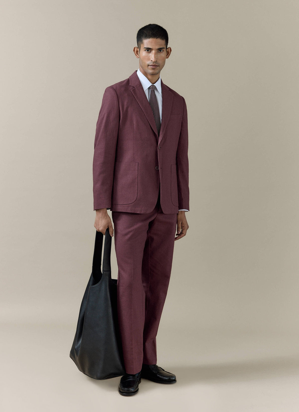 Men's Burgundy Tailored Blazer - Linen Blend
