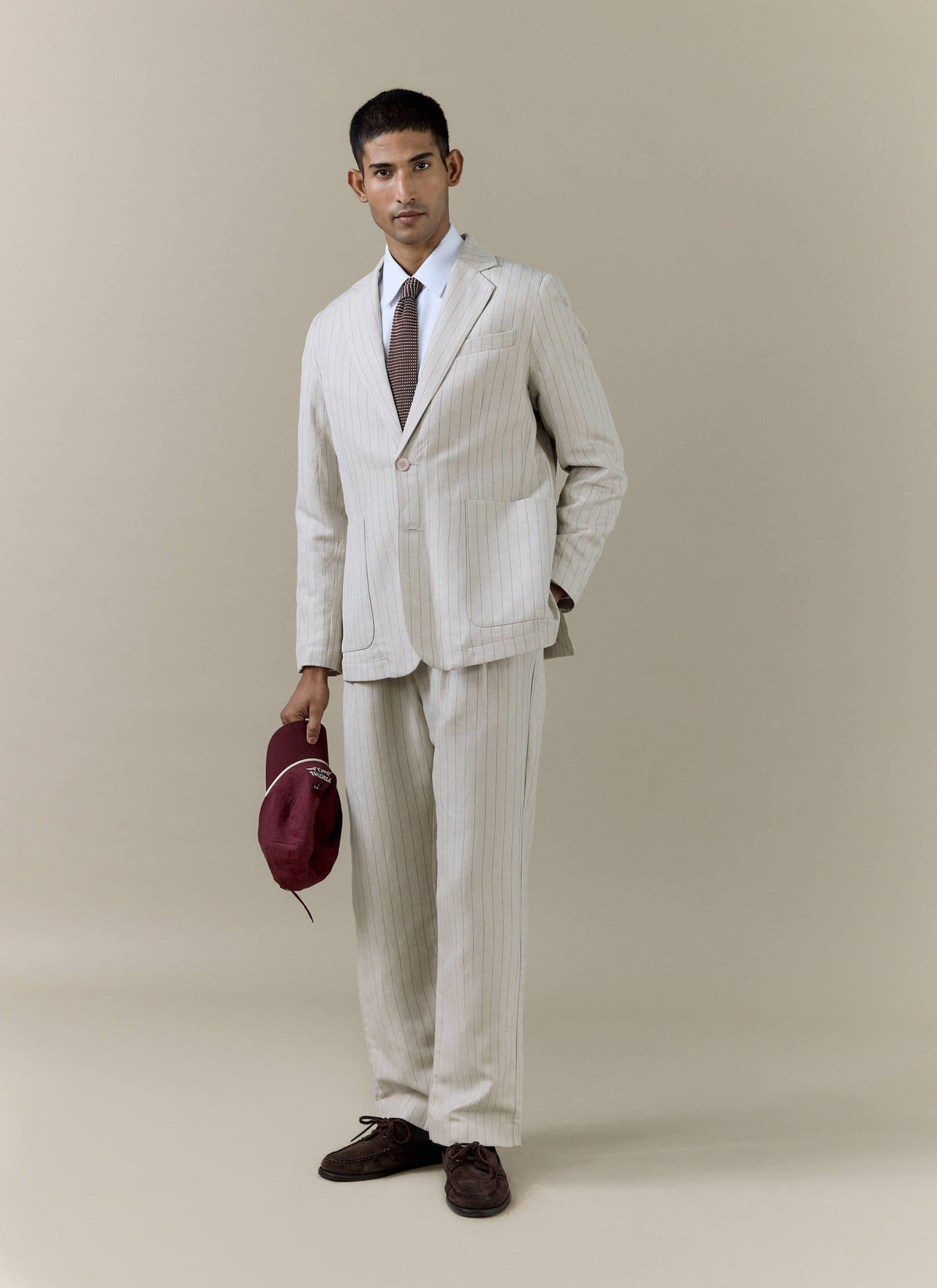 Men's Tailored Pin Stripe Blazer - Cream - Linen Blend