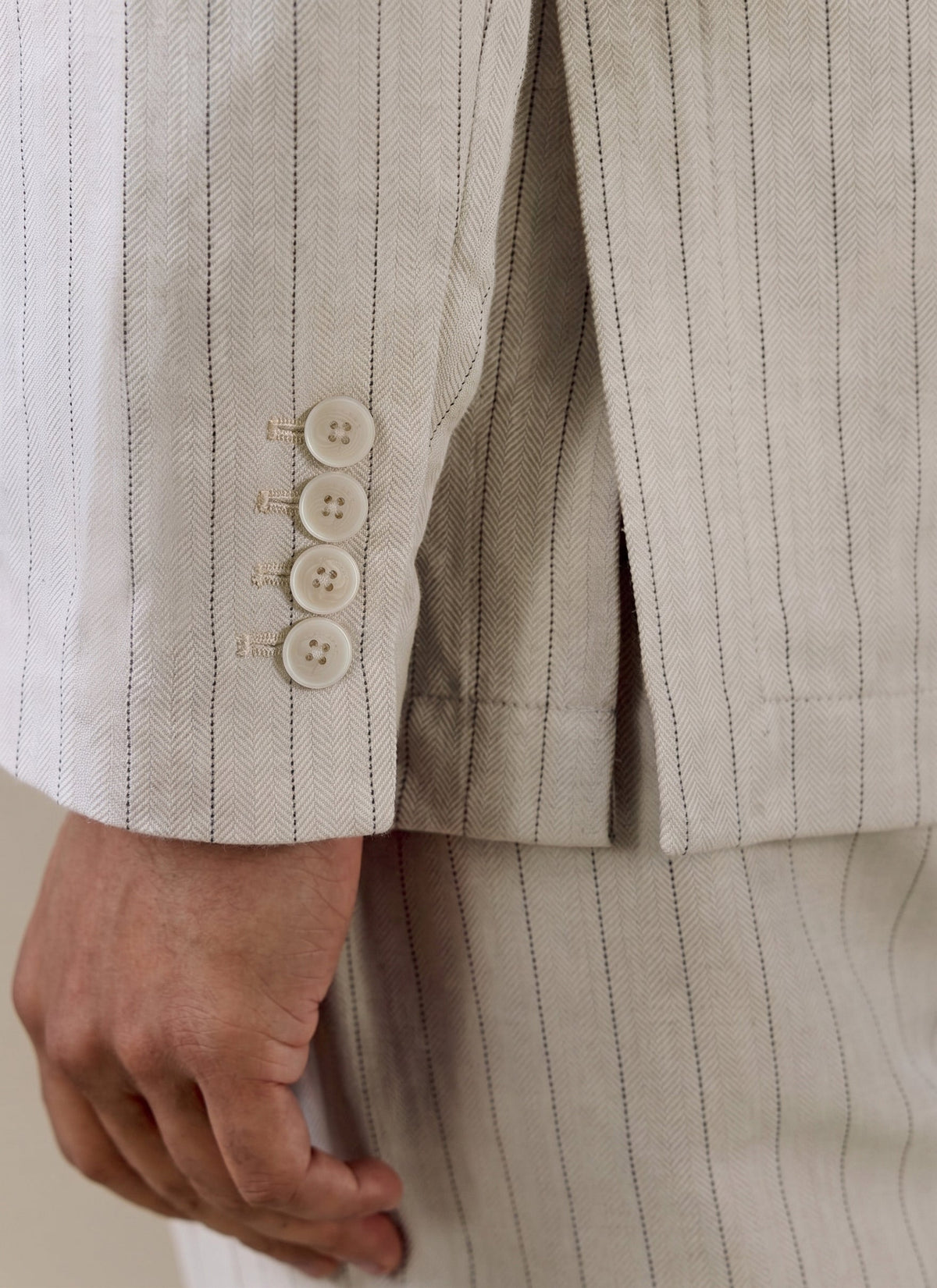 Men's Tailored Pin Stripe Blazer - Cream - Linen Blend