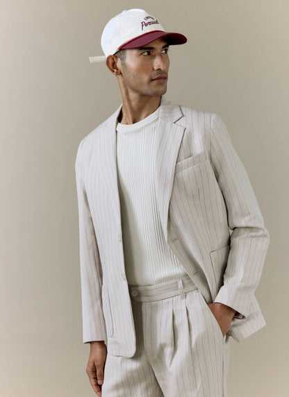 Men's Tailored Pin Stripe Blazer - Cream - Linen Blend