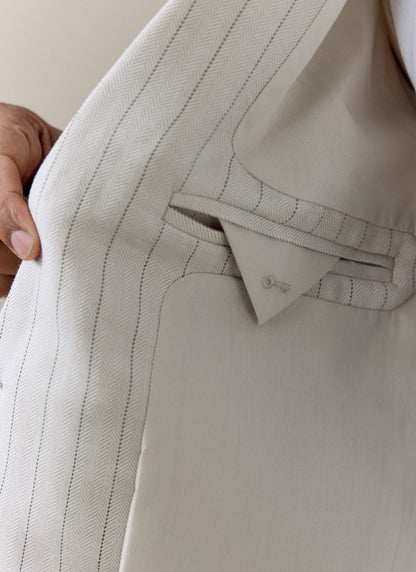 Men's Tailored Pin Stripe Blazer - Cream - Linen Blend