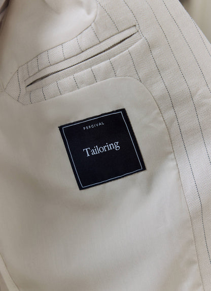 Men's Tailored Pin Stripe Blazer - Cream - Linen Blend
