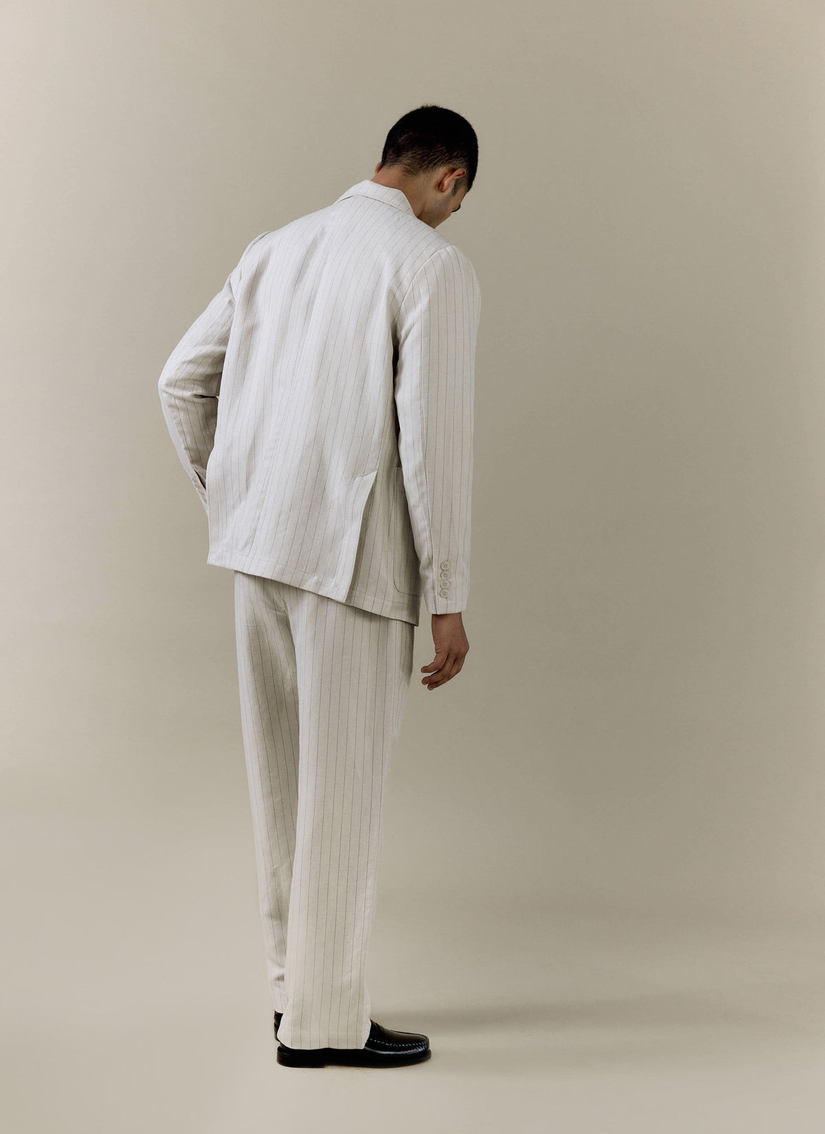 Men's Tailored Pin Stripe Blazer - Cream - Linen Blend