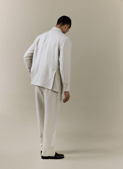 Men's Tailored Pin Stripe Blazer - Cream - Linen Blend