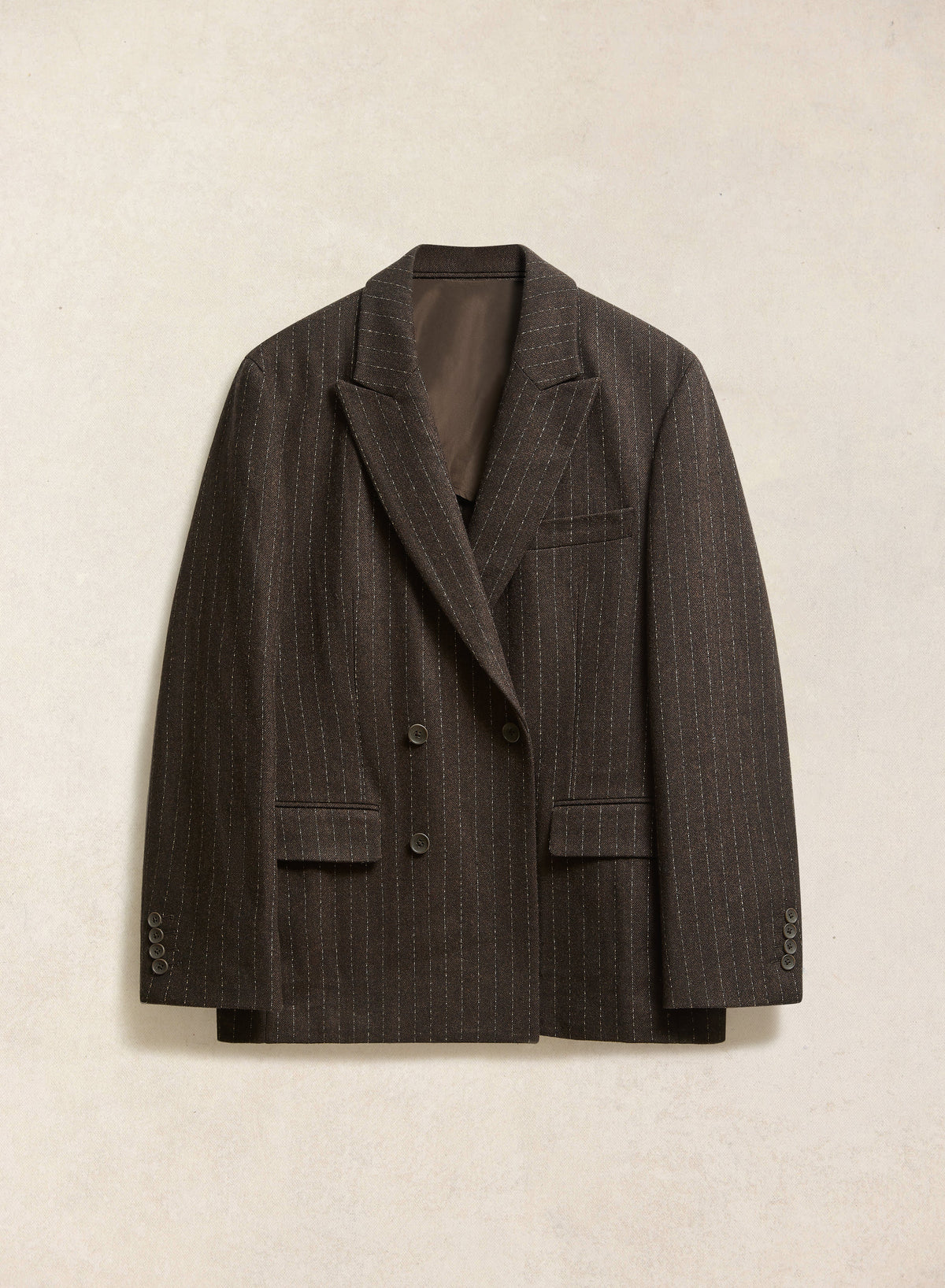 Men's Pinstripe Double Breasted Blazer - Wool - Brown - Percival