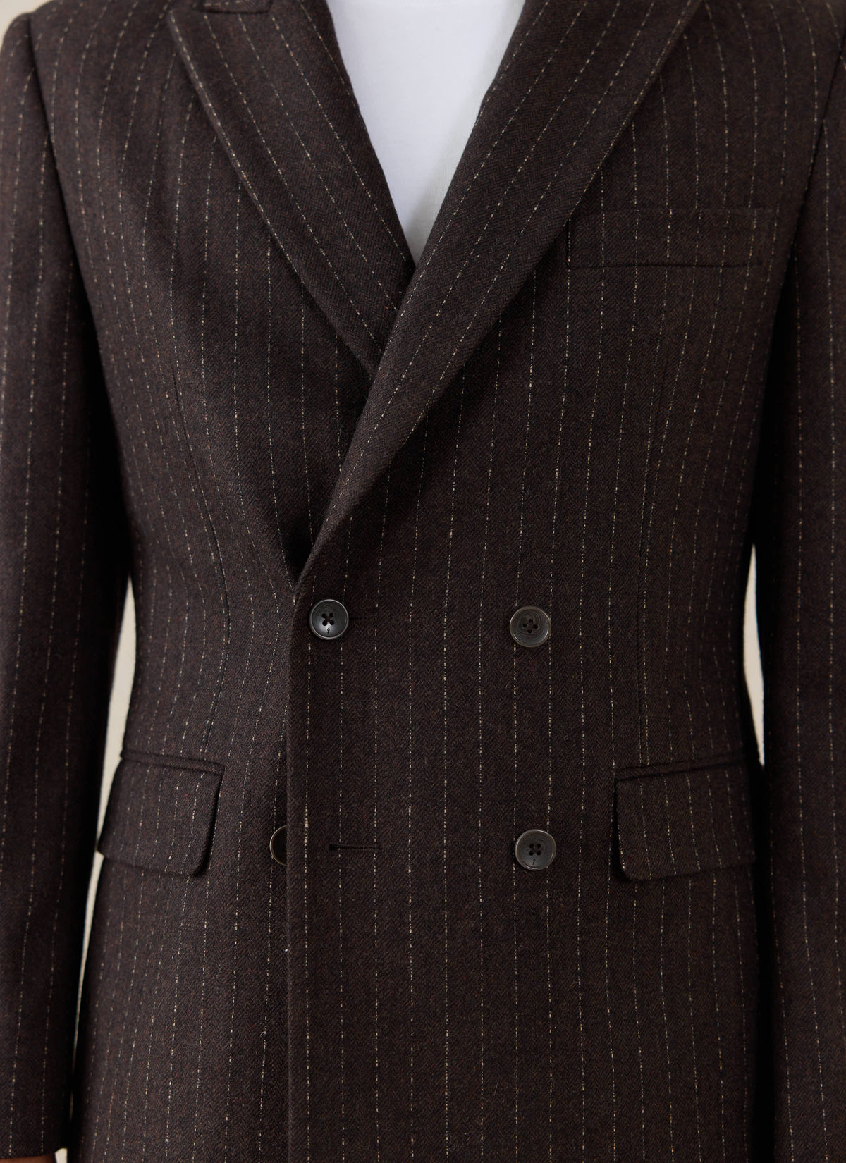 Men's Pinstripe Double Breasted Blazer - Wool - Brown - Percival