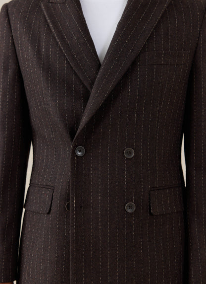 Men's Pinstripe Double Breasted Blazer - Wool - Brown - Percival