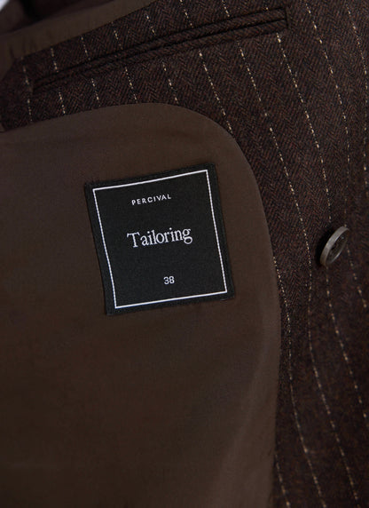 Men's Pinstripe Double Breasted Blazer - Wool - Brown - Percival