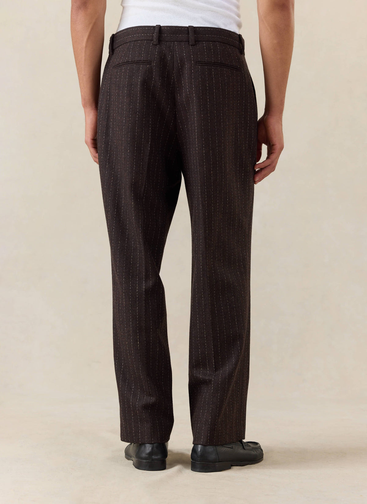 Men's Pinstripe Pleated Tailored Trousers - Wool - Brown - Percival