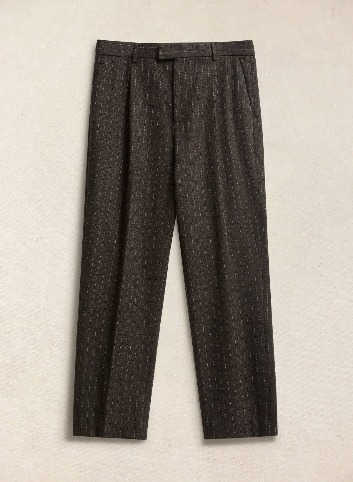 Men's Pinstripe Pleated Tailored Trousers - Wool - Brown - Percival