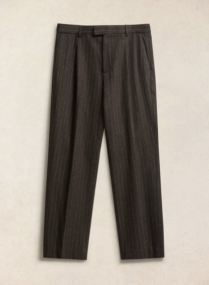 Men's Pinstripe Pleated Tailored Trousers - Wool - Brown - Percival