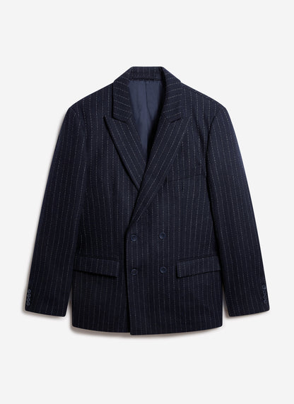 Textured Stripe Double Breasted Blazer - Navy