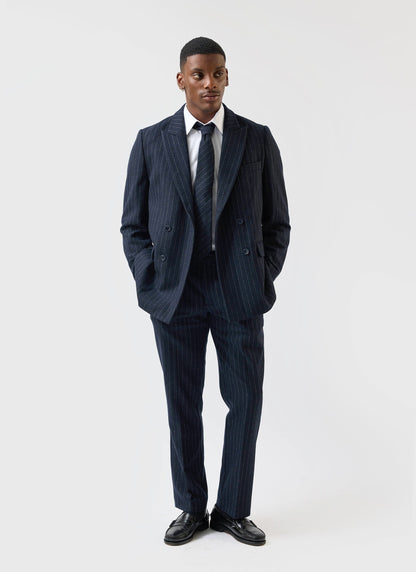 Textured Stripe Double Breasted Blazer - Navy