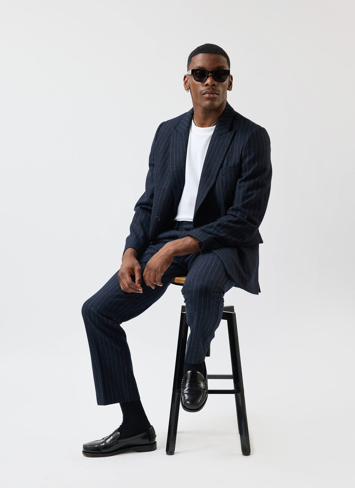 Textured Stripe Double Breasted Blazer - Navy