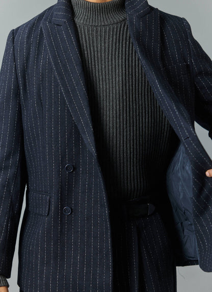 Textured Stripe Double Breasted Blazer - Navy