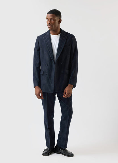 Textured Stripe Double Breasted Blazer - Navy