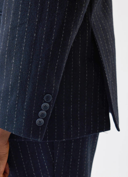 Textured Stripe Double Breasted Blazer - Navy