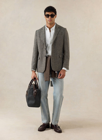 Men's Birdseye Wool Tailored Blazer - Suit Jacket - Grey - Percival