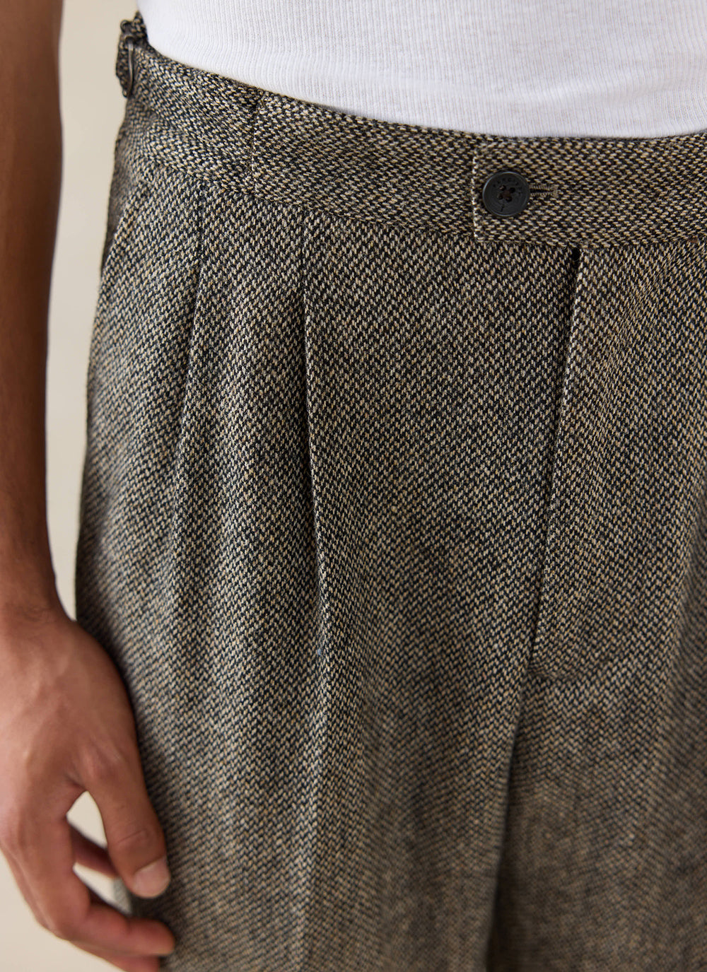 Men's Double Pleated Tailored Trousers - Grey Birdseye Wool - Percival