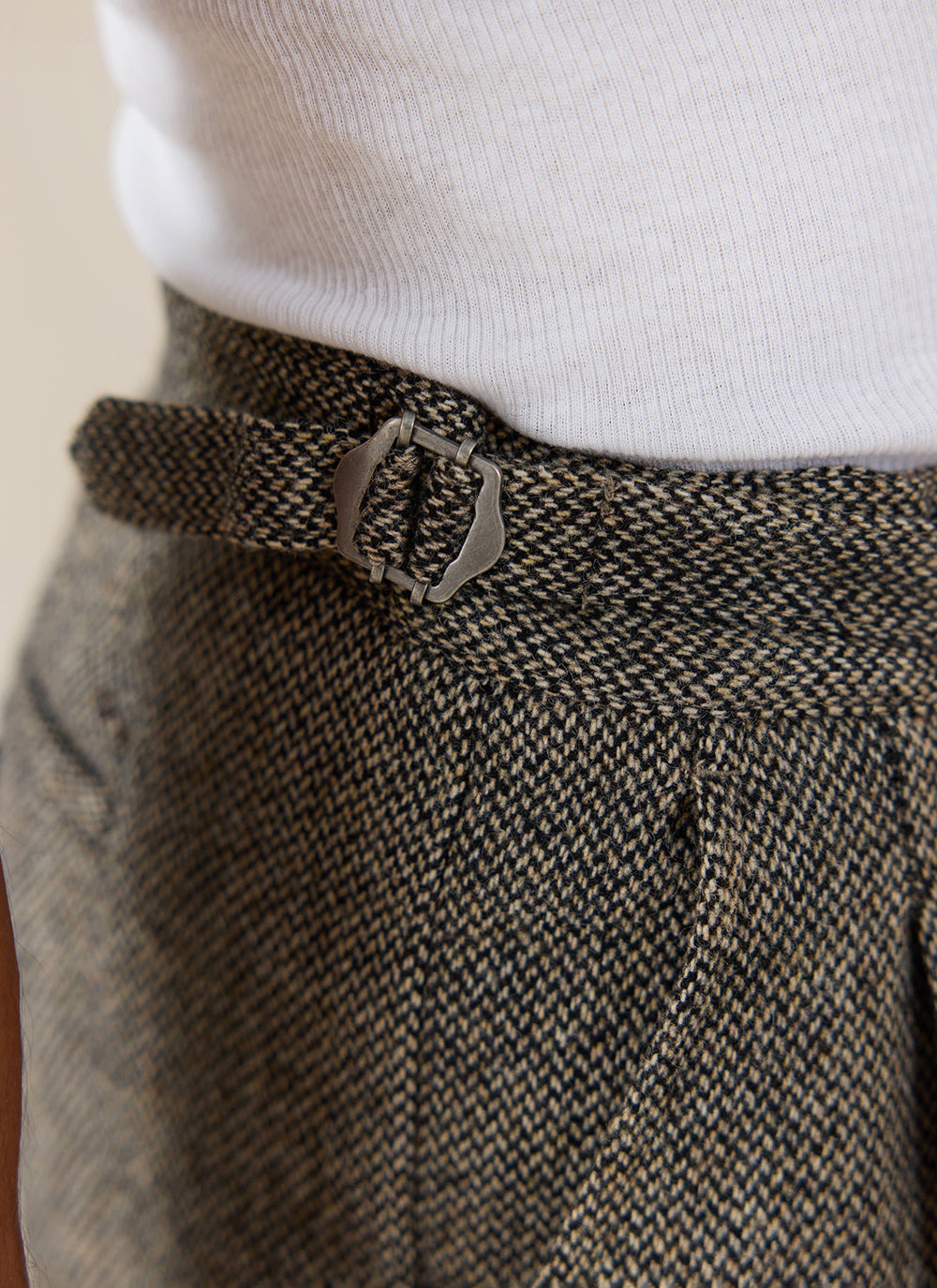Men's Double Pleated Tailored Trousers - Grey Birdseye Wool - Percival