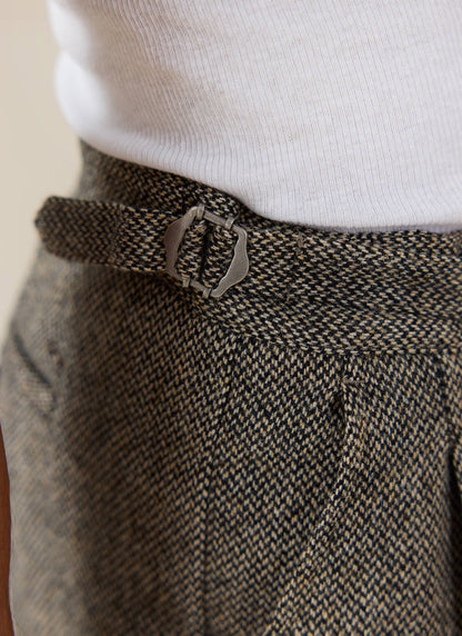 Men's Double Pleated Tailored Trousers - Grey Birdseye Wool - Percival