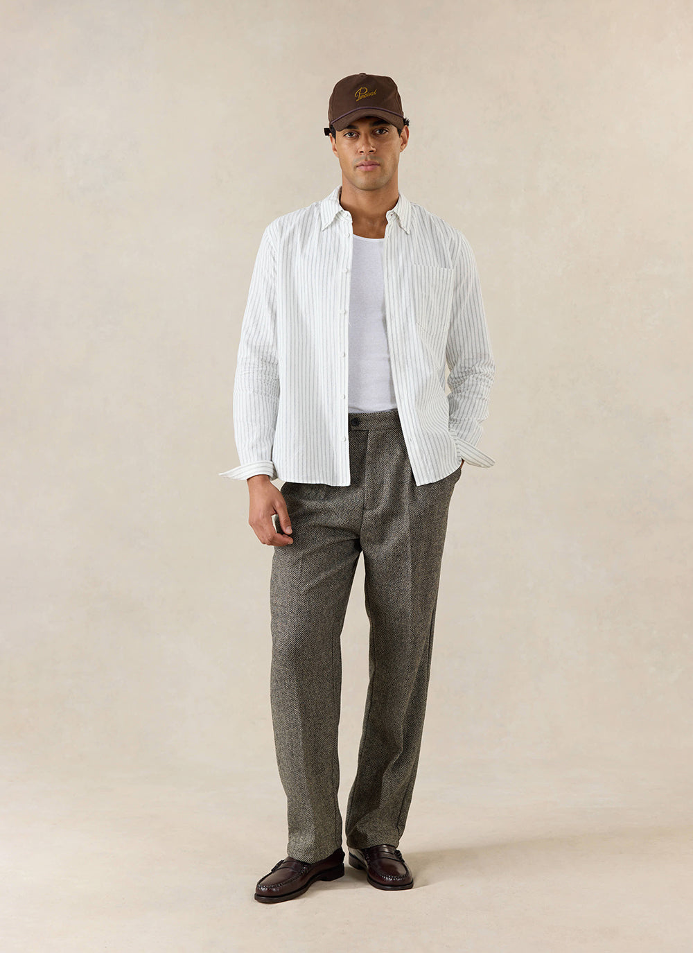 Men's Double Pleated Tailored Trousers - Grey Birdseye Wool - Percival
