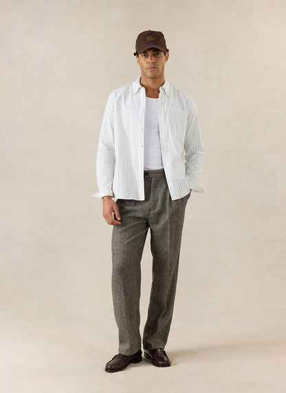 Men's Double Pleated Tailored Trousers - Grey Birdseye Wool - Percival