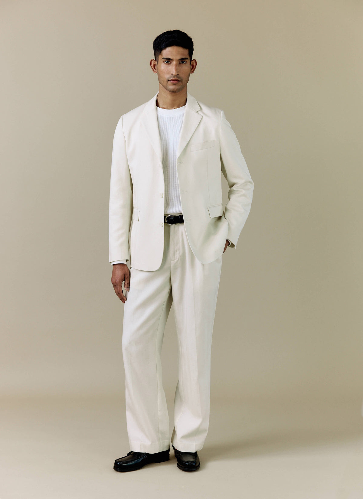 Men's 3 Button Blazer - Cream Suit Jacket - Lyocell