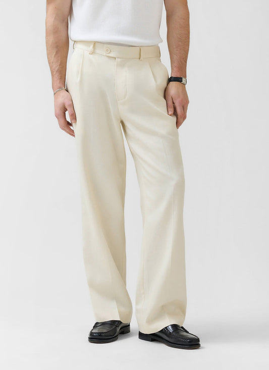 Men's Pleated Trousers - Relaxed Fit - Cream - Lyocell