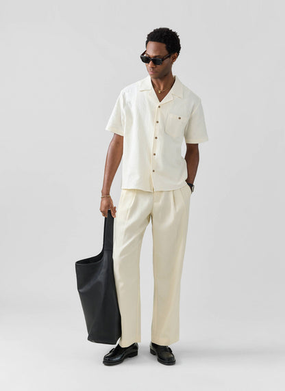 Men's Pleated Trousers - Relaxed Fit - Cream - Lyocell