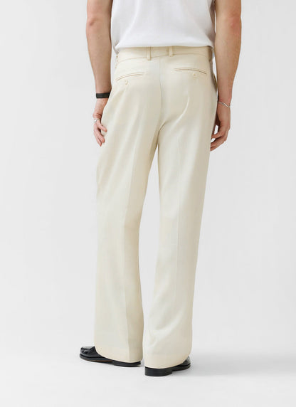 Men's Pleated Trousers - Relaxed Fit - Cream - Lyocell
