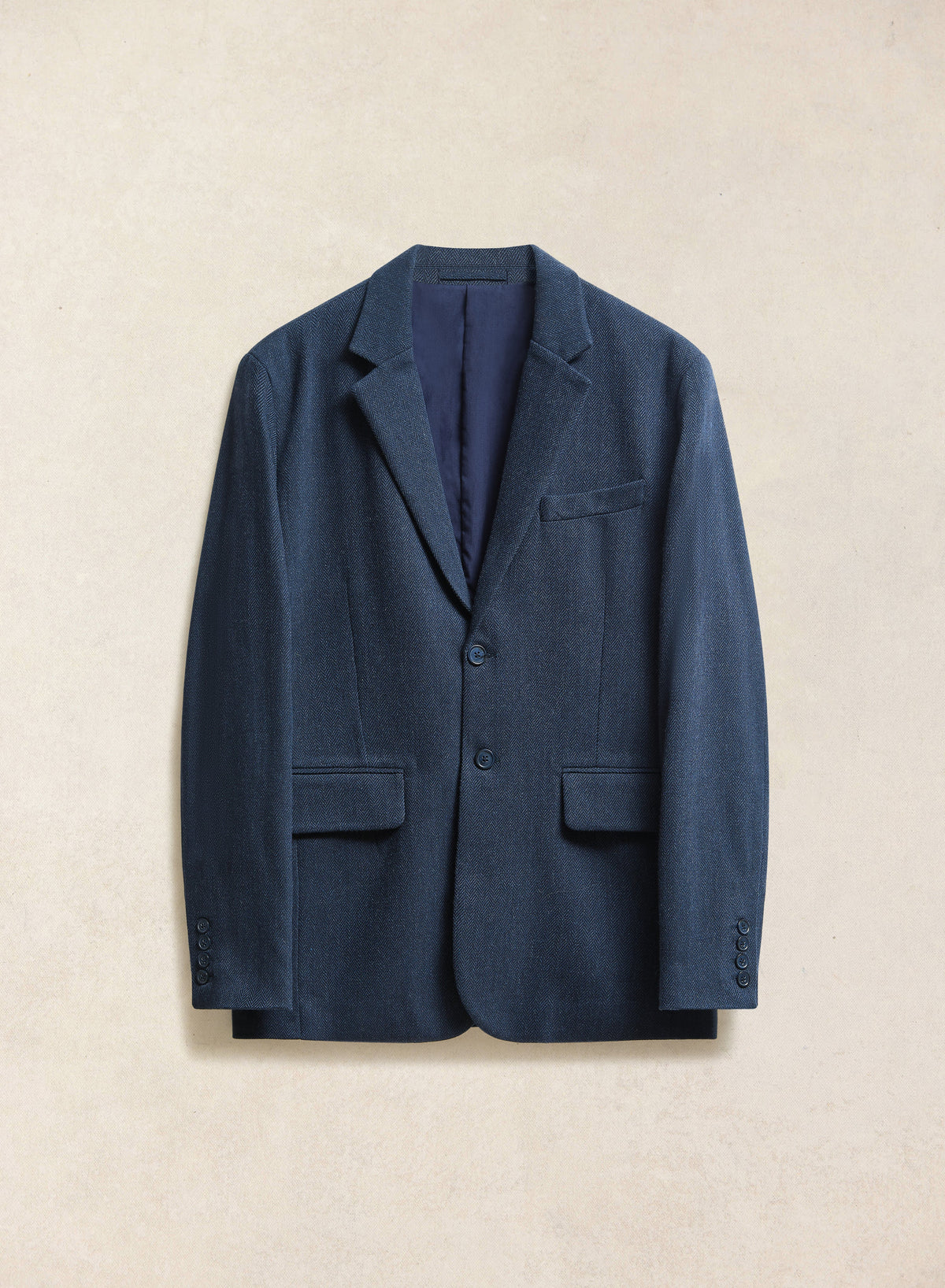 Men's Navy Herringbone Wool Blazer - Suit Jacket - Percival
