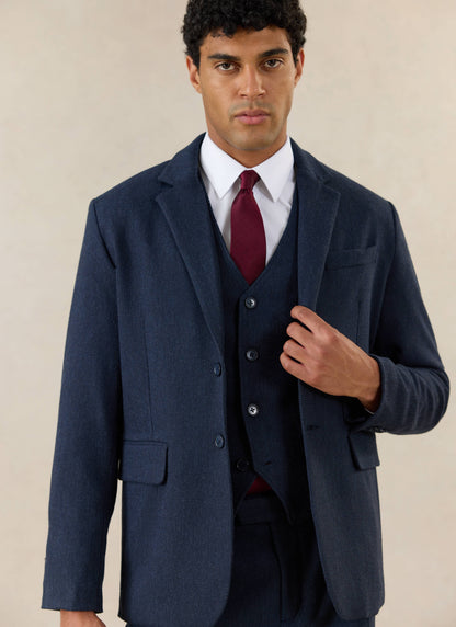 Men's Navy Herringbone Wool Blazer - Suit Jacket - Percival