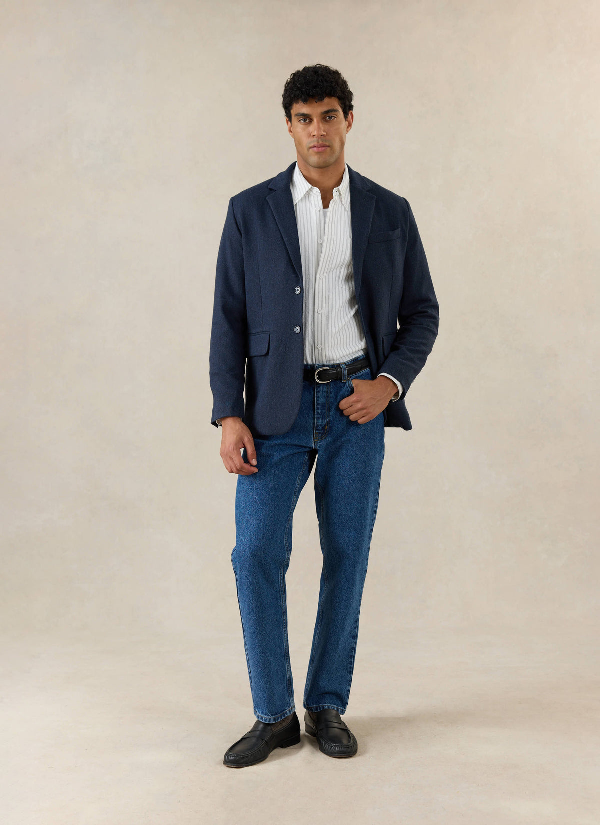 Men's Navy Herringbone Wool Blazer - Suit Jacket - Percival