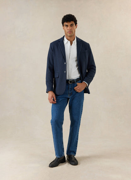 Men's Navy Herringbone Wool Blazer - Suit Jacket - Percival