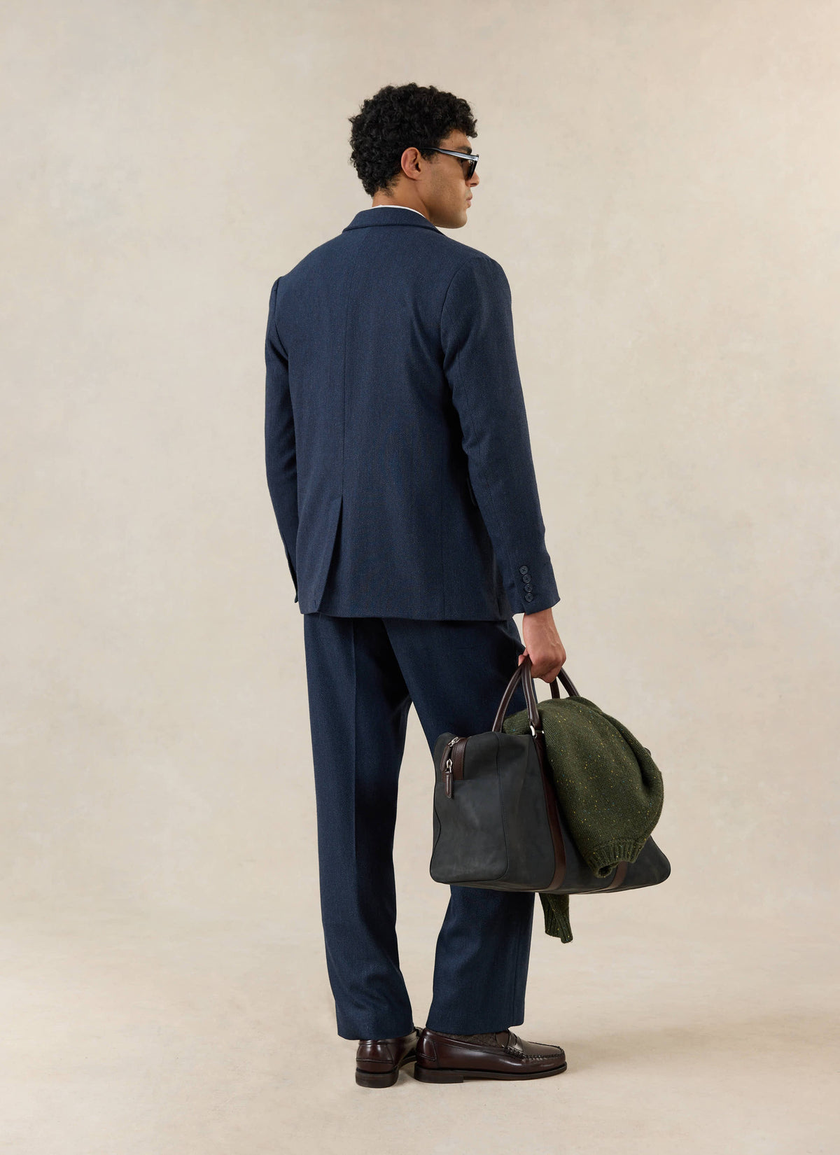 Men's Navy Herringbone Wool Blazer - Suit Jacket - Percival