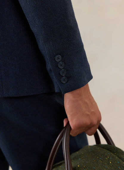 Men's Navy Herringbone Wool Blazer - Suit Jacket - Percival