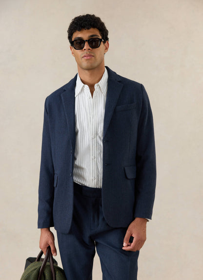 Men's Navy Herringbone Wool Blazer - Suit Jacket - Percival