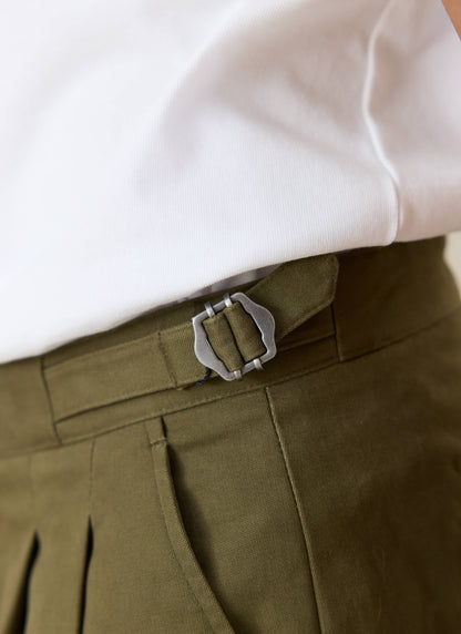 Men's Double Pleated Trousers - Brushed Moleskin - Forest Green - Percival