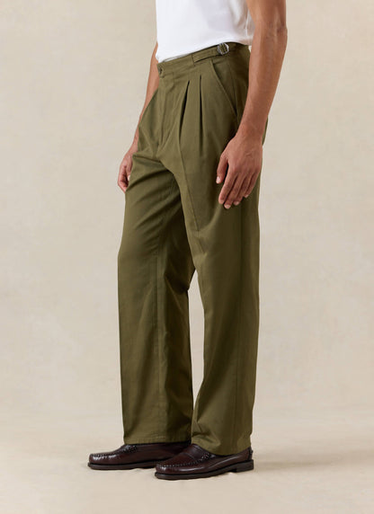 Men's Double Pleated Trousers - Brushed Moleskin - Forest Green - Percival