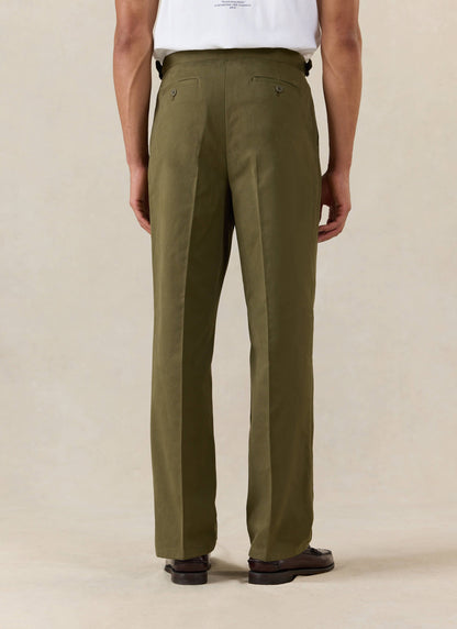 Men's Double Pleated Trousers - Brushed Moleskin - Forest Green - Percival
