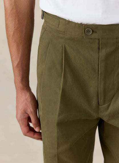 Men's Double Pleated Trousers - Brushed Moleskin - Forest Green - Percival