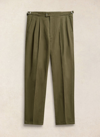 Men's Double Pleated Trousers - Brushed Moleskin - Forest Green - Percival