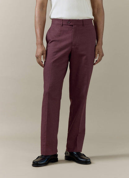 Men's Burgundy Tailored Trousers - Linen Cotton Blend